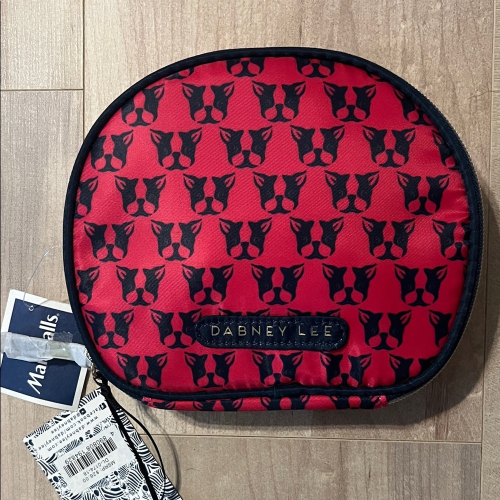 Dabney Lee Pink & Navy Boston Terrier Cosmetic Bag